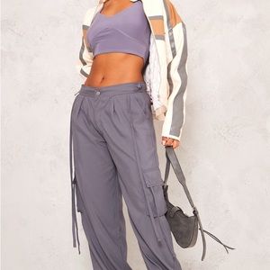 Gray Track Pants with Elastic Waistband and Relaxed Fit